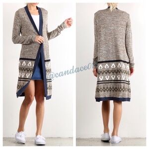 CC Boutique Brown and Blue Long Cardigan